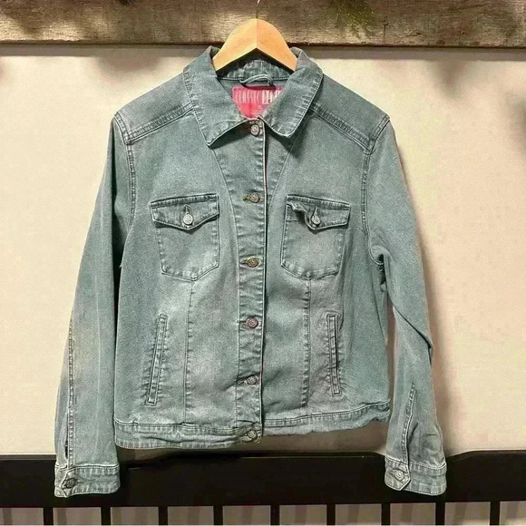 Rare Classic Denim Embroidered Cherry Blossom Jean Jacket XL - Picture 5 of 10